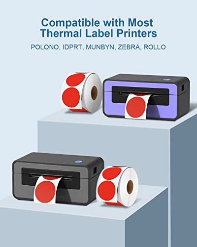 POLONO Label Printer, PL420 4x6 Thermal Printer, High-Speed Shipping Label Printer, Commercial Direct Thermal Printer, 2" Red Circle Thermal Sticker Labels, Self-Adhesive Stickers Labels