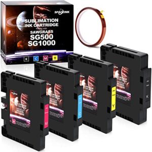 spaceink sg500 sg1000 sublimation ink cartridges for sawgrass virtuoso sg500 sg1000 printers – upgraded firmware 3.03 – (1*black, 1*cyan, 1*magenta, 1*yellow)