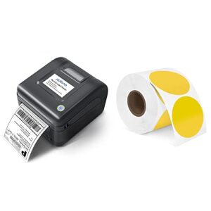 polono label printer, pl420 4×6 thermal printer, high-speed shipping label printer, commercial direct thermal printer, 2″ yellow circle thermal sticker labels, self-adhesive stickers labels
