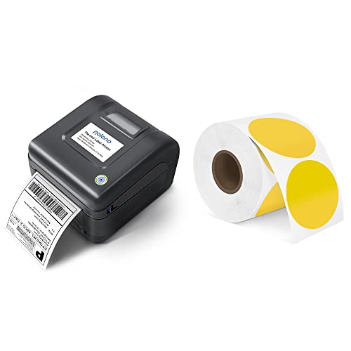 POLONO Label Printer, PL420 4x6 Thermal Printer, High-Speed Shipping Label Printer, Commercial Direct Thermal Printer, 2" Yellow Circle Thermal Sticker Labels, Self-Adhesive Stickers Labels