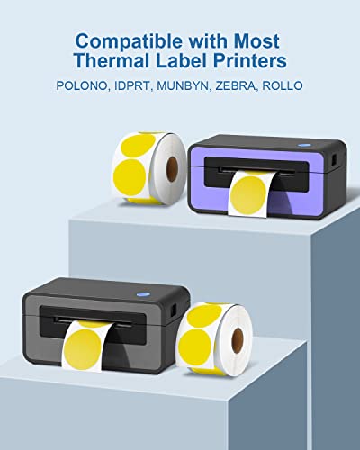 POLONO Label Printer, PL420 4x6 Thermal Printer, High-Speed Shipping Label Printer, Commercial Direct Thermal Printer, 2" Yellow Circle Thermal Sticker Labels, Self-Adhesive Stickers Labels