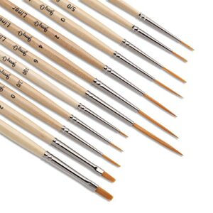 jerry q art 12 pcs detail paint brushes, golden synthetic hair, high performance for oil, acrylic and watercolor jq-503