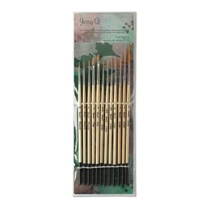 Jerry Q Art 12 Pcs Detail Paint Brushes, Golden Synthetic Hair, High Performance for Oil, Acrylic and Watercolor JQ-503