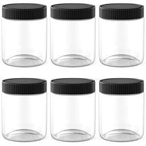 8 oz clear plastic jars with black lids refillable kitchen storage containers for dry food, coffee, nuts and more, 6 pack