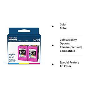 Ankink 67XL Color Ink Cartridge HP67 HP 67 XL for Deskjet 2700 2700e 2752 2752e 2742e 2755 2755e 4100 4100e 4152e 4155 4155e Envy 6000 6055e 6055 6400 6458 6458e 6452 6455 6455e Printer HP67XL