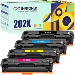 infitoner 202x 202a toner cartridge 4 pack compatible replacement for hp 202x 202a cf500a cf500x color pro mfp m281fdw m281cdw m254dw m254nw m281fdn m254 m281 printer ink (black cyan magenta yellow)