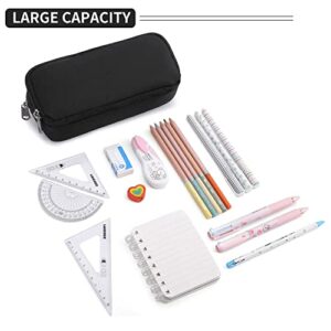Della Gao Pencil Case for School Students Girls Boys Large Capacity Adult Pen Maker Pencil Pouch Office Organizer Simple Durable Multifunctional Pencil Bag Black