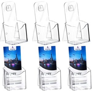 acrylic brochure holder, 6-pack plastic trifold 4 inches wide pamphlet holder wall mount/countertop organizer for display flyer, booklet, document, literature