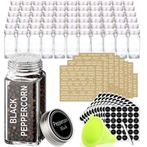 SWOMMOLY 66 Glass Spice Jars with 703 Spice Labels, Chalk Marker and Funnel Complete Set. 66 Square Glass Jars 4oz, Airtight Cap, Pour/sift Shaker Lid