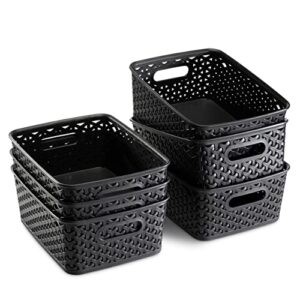 set of 6 plastic storage baskets – small pantry organizer basket bins – household organizers with cutout handles for kitchen organization, countertops, cabinets, bedrooms, and bathrooms