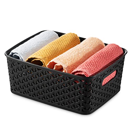 Set of 6 Plastic Storage Baskets - Small Pantry Organizer Basket Bins - Household Organizers with Cutout Handles for Kitchen Organization, Countertops, Cabinets, Bedrooms, and Bathrooms