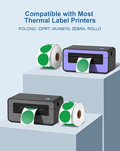 POLONO Label Printer, PL420 4x6 Thermal Printer, High-Speed Shipping Label Printer, Commercial Direct Thermal Printer, 2" Green Circle Thermal Sticker Labels, Self-Adhesive Stickers Labels