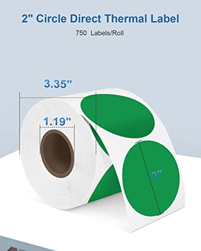 POLONO Label Printer, PL420 4x6 Thermal Printer, High-Speed Shipping Label Printer, Commercial Direct Thermal Printer, 2" Green Circle Thermal Sticker Labels, Self-Adhesive Stickers Labels