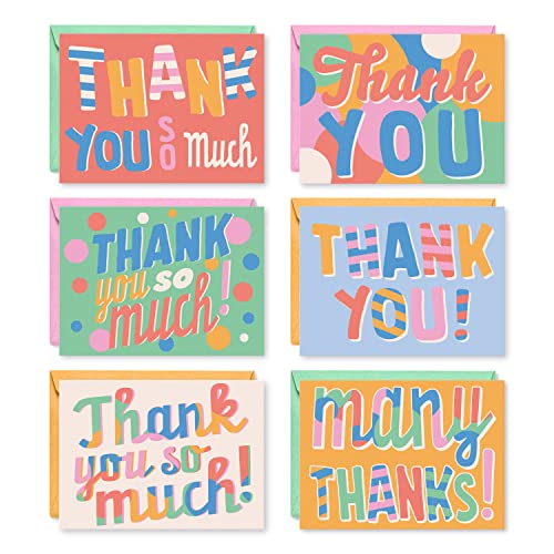 S&O Fun Thank You Cards with Envelopes - Blank Thank You Cards for Handwritten Messages - Thank You Notes with Envelopes Set of 24 - Assorted Thank You Cards with Pop Color Envelopes to Mix & Match