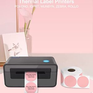 POLONO Label Printer, PL420 4x6 Thermal Printer, High-Speed Shipping Label Printer, Commercial Direct Thermal Printer, 2" Pink Circle Direct Thermal Labels, Self-Adhesive Thermal Stickers Labels