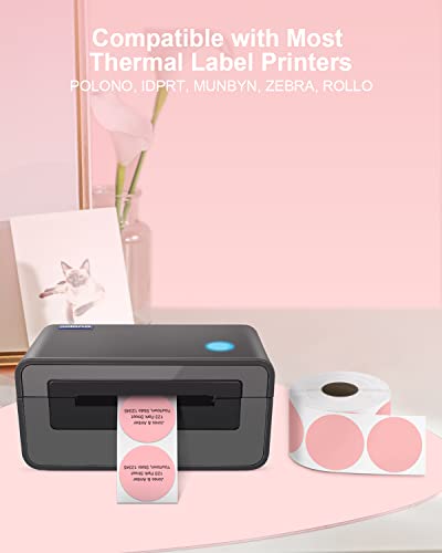 POLONO Label Printer, PL420 4x6 Thermal Printer, High-Speed Shipping Label Printer, Commercial Direct Thermal Printer, 2" Pink Circle Direct Thermal Labels, Self-Adhesive Thermal Stickers Labels