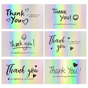 120pcs thank you cards small business, fzr legend mini 6 styles thank you for supporting cards notes shopping holographic thanks greeting cards for retail store owner goods customer 2×3.5 inch