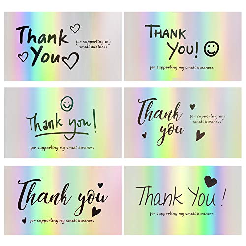 120Pcs Thank You Cards Small Business, FZR Legend Mini 6 Styles Thank You for Supporting Cards Notes Shopping Holographic Thanks Greeting Cards for Retail Store Owner Goods Customer 2x3.5 Inch