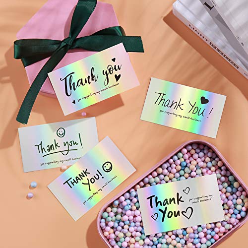 120Pcs Thank You Cards Small Business, FZR Legend Mini 6 Styles Thank You for Supporting Cards Notes Shopping Holographic Thanks Greeting Cards for Retail Store Owner Goods Customer 2x3.5 Inch