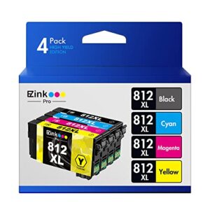 e-z ink pro 812xl remanufactured ink cartridges replacement for epson 812 xl 812xl t812xl t812 to use with workforce pro wf-7820 wf-7840 ec-c7000 printer (4 pack, 1 black, 1 cyan, 1 magenta, 1 yellow)