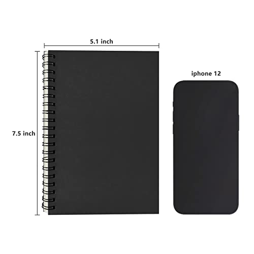 DSTELIN Blank Spiral Notebook, 3-Pack, Soft Cover, Sketch Book, 100 Pages / 50 Sheets, 7.5 inch x 5.1 inch, 100GSM, (Black)