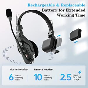 Hollyland Solidcom C1 Wireless Headset Intercom System 4-Person Full Duplex 1100ft Team Communication Group Talk Single-Ear Headset with 1 Master & 3 Remote Headsets