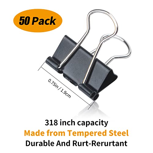 Metal Small Binder Clips Small for Paperwork,50 Pack 3/4 Inch Paper Clamps Clips Office Supplies,Mini Black Office Clips