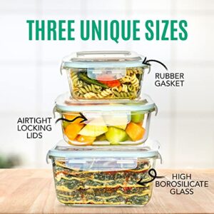 Extra Large Glass Food Storage Containers with Airtight Lid 6 Pc [3 containers with lids] Microwave/Oven/Freezer & Dishwasher Safe. BPA/PVC Free X-Large/Large/Medium Size Reusable Square container set