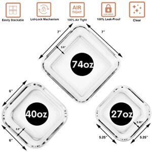 Extra Large Glass Food Storage Containers with Airtight Lid 6 Pc [3 containers with lids] Microwave/Oven/Freezer & Dishwasher Safe. BPA/PVC Free X-Large/Large/Medium Size Reusable Square container set