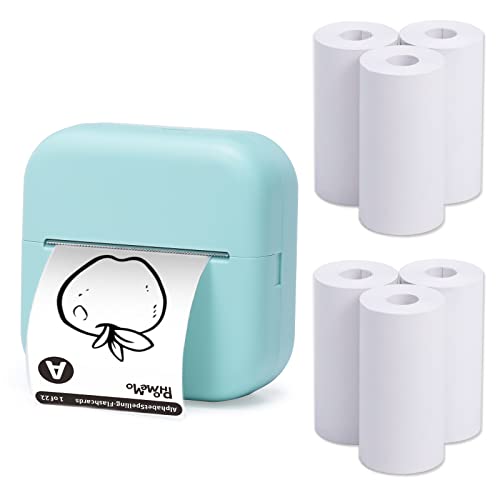 Sticker Printer- M02L Pocket Printer with 9 Rolls Paper Thermal Mini Printer Portable Printer for Printing Photos, Study Notes, Scrapbook, Journal, Birthday, Green