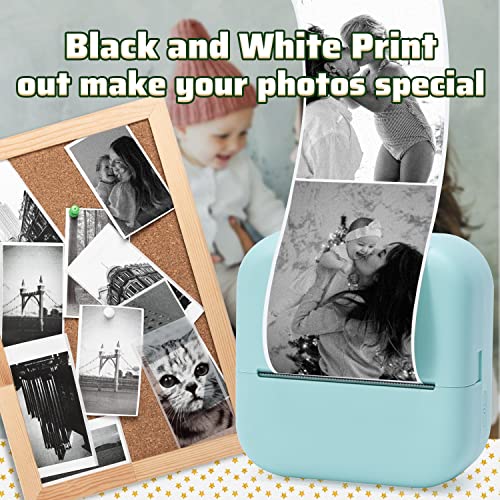 Sticker Printer- M02L Pocket Printer with 9 Rolls Paper Thermal Mini Printer Portable Printer for Printing Photos, Study Notes, Scrapbook, Journal, Birthday, Green