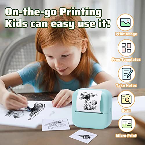 Sticker Printer- M02L Pocket Printer with 9 Rolls Paper Thermal Mini Printer Portable Printer for Printing Photos, Study Notes, Scrapbook, Journal, Birthday, Green