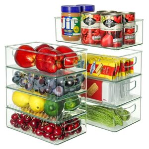 set of 8 refrigerator organizer bins – 4 large and 4 medium stackable plastic clear food storage bin with handles for pantry, freezer, fridge, cabinet, kitchen countertops – bpa free