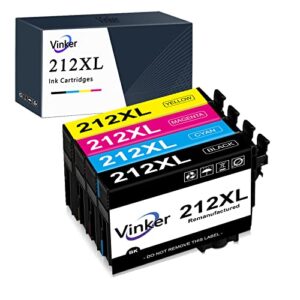 vinker 212xl remanufactured ink cartridge replacement for epson 212xl ink cartridges combo pack 212xl t212 t212xl for expression home xp-4100 xp-4105 workforce wf-2830 wf-2850 printer (4 pack)