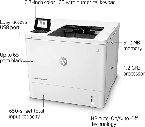 HP Laserjet Enterprise M608n Single-Function Wired Monochrome Laser Printer, White - Print only - 2.7" LCD, 65 ppm, 1200 x 1200 dpi, USB and Ethernet Connectivity, Manual Duplex Printing