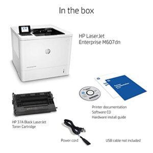 HP Laserjet Enterprise M607n Monochrome Printer with Built-in Ethernet, 1200 x 1200 dpi, 550-sheet Input Feeder, 55 ppm, 512 MB, 2.7-inch LCD with keypad, Bundle with JAWFOAL Printer Cable