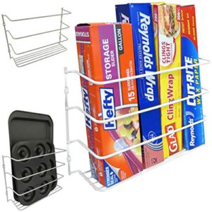 2 pack – evelots wrap/pan organizer rack-door/wall mount-plastic/foil/wax paper-white