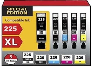 canon pgi-225 and cli-226 compatible ink cartridge value pack. includes 1 pgi-225 black, 1 cli-226 black, 1 cyan, 1 magenta, and 1 yellow ink cartridges