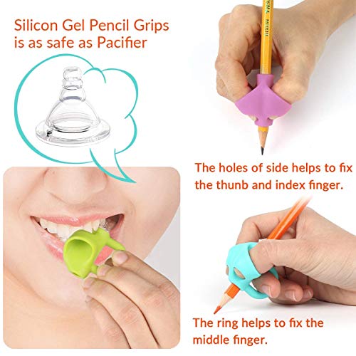 Firesara Pencil Grips, Original Breakthrough Assorted Writing Aid Grip Trainer Posture Correction Finger Grip for Kids Preschoolers Children Adults Special Needs for Lefties or Righties(4PCS)