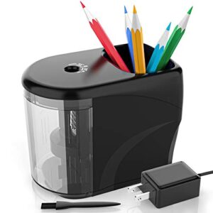 electric pencil sharpener heavy-duty helical blade sharpener with adapter/battery operated for no.2/ (6-8mm) pencils with auto stop & cleaning brush in school/classroom/office (black)