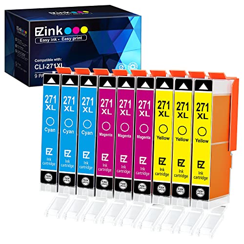 E-Z Ink (TM) Compatible Ink Cartridge Replacement for Canon CLI-271XL CLI 271 XL to use with TS6020 TS9020 TS8020 MG5720 MG5722 MG6820 MG6821 MG6822 MG7720 (3 Cyan,3 Magenta,3 Yellow) 9 Pack