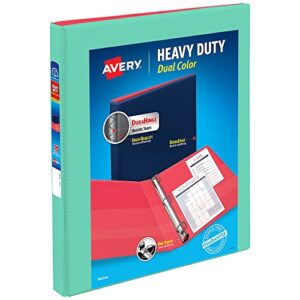 avery heavy-duty dual color 3 ring binder, 1/2 inch slant rings, mint/coral view binder (17881)