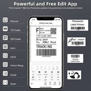 Phomemo M220 Label Maker - 3.14 Inch Barcode Printer - Portable Bluetooth Thermal Label Sticker Maker Machine for Mailing, Jars, Qr Code, Address, Compatible with iOS, Android,with 4 Rolls Labels