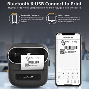 Phomemo M220 Label Maker - 3.14 Inch Barcode Printer - Portable Bluetooth Thermal Label Sticker Maker Machine for Mailing, Jars, Qr Code, Address, Compatible with iOS, Android,with 4 Rolls Labels