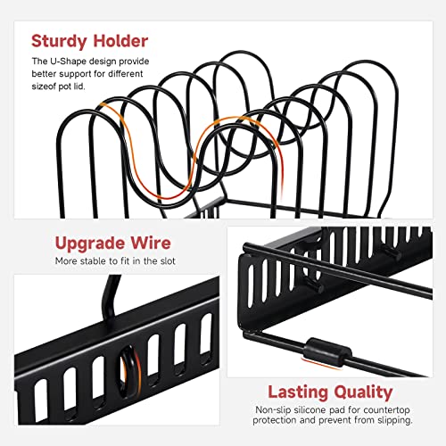 Mr Rabbi Pots and Pans Organizer Rack For Cabinet, 2 Pack Pot Lid Organizers, Or 1 Expandable Pot Rack For Kitchen Cabinet Pantry Bakeware Lid Holder with 10 Adjustable Compartments