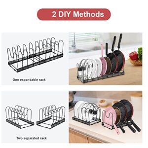 Mr Rabbi Pots and Pans Organizer Rack For Cabinet, 2 Pack Pot Lid Organizers, Or 1 Expandable Pot Rack For Kitchen Cabinet Pantry Bakeware Lid Holder with 10 Adjustable Compartments