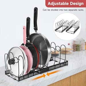 Mr Rabbi Pots and Pans Organizer Rack For Cabinet, 2 Pack Pot Lid Organizers, Or 1 Expandable Pot Rack For Kitchen Cabinet Pantry Bakeware Lid Holder with 10 Adjustable Compartments