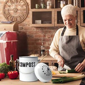 Granrosi Compost Bin Kitchen, Kitchen Compost Bin Countertop, Indoor Compost Bin, Countertop Compost Bin with Lid, 100% Rust Proof Compost Bucket w/ Non-Smell Charcoal Filters, 1.3 Gallon - White