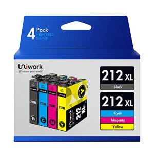 uniwork remanufactured ink cartridge replacement for epson 212xl 212 xl t212xl t212 to use with xp-4100 xp-4105 wf-2830 wf-2850 printer tray (black, cyan, magenta, yellow, 4 pack)