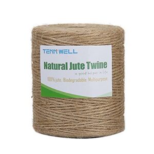 Tenn Well Natural Jute Twine, 3Ply 984Feet Arts and Crafts Jute Rope Industrial Packing Materials Packing String for Gifts, DIY Crafts, Decoration, Bundling, Gardening and Recycling